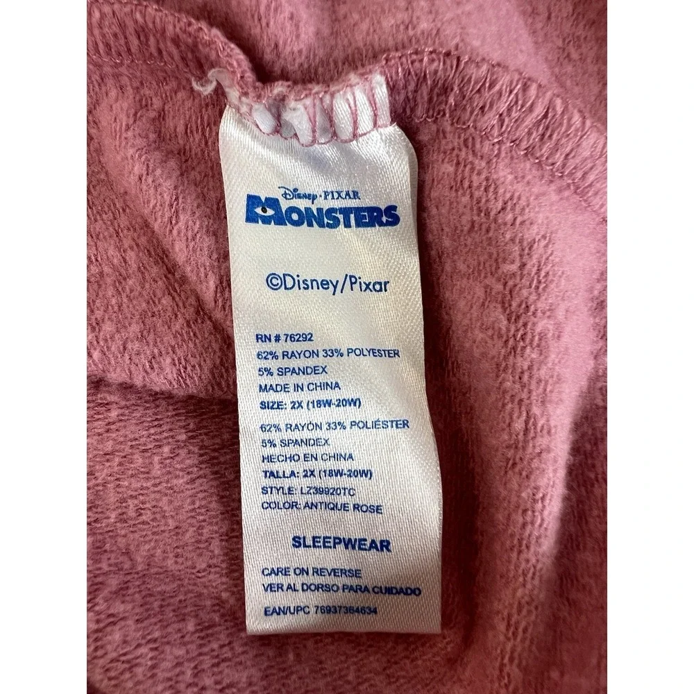 Disney Pixar‎ Monsters Sleepwear Sweatshirt Top Pink Long Sleeve Sz 2X (18W-20W)